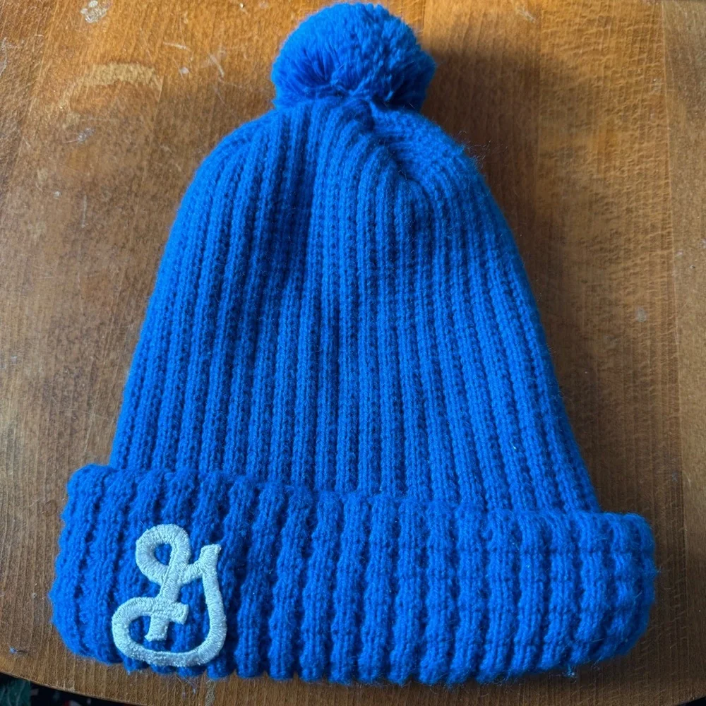 General Mills Blue Knit Pom-Pom Beanie Stocking‎ Hat Women’s Pull On Outdoors